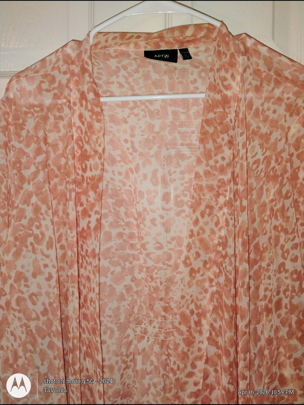 Apt. 9 Peach Animal Print Sheer Duster Cardigan PTP 28"